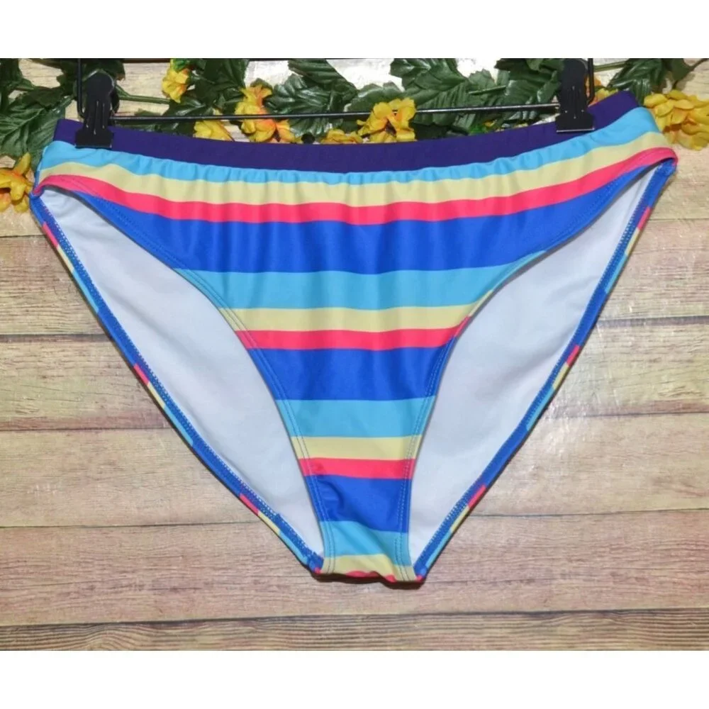 Women’s Long Sleeve Rash Guard Bikini Set in Purple with Multi-Color Stripes